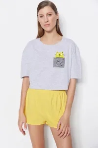 Trendyol Yellow Cotton Printed T-shirt-Shorts Knitted Pajamas Set #5384368
