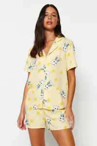 Trendyol Yellow Rabbit Printed Shirt-Shorts Woven Pajama Set