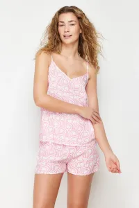 Trendyol Pink Heart Rope Strap Viscose Woven Pajama Set