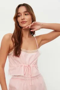 Trendyol Pink Lace and Tie Detail Singlet-Shorts Woven Pajamas Set
