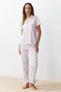 Trendyol Pink-Multicolor 100% Cotton Floral Ruffle Detailed Knitted Pajamas Set #9358713