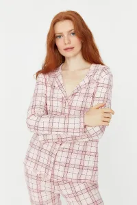 Trendyol Pink 100% Cotton Plaid Shirt-Pants Knitted Pajamas Set