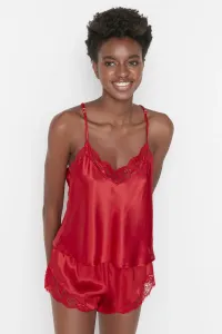 Trendyol Red Lace Detailed Rope Strap Satin Woven Pajama Set