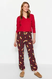 Trendyol Red 100% Cotton Teddy Bear Printed Plaid Tshirt-Pants Knitted Pajamas Set #8362196