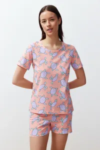 Trendyol Salmon Cotton Animal Pattern Knitted Pajamas Set