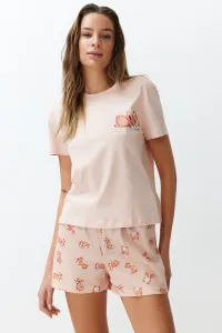 Trendyol Salmon-Multicolor 100% Cotton Animal Pattern Knitted Pajamas Set