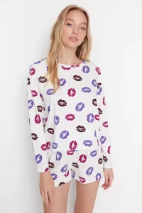 Trendyol White Lip Printed Knitted Pajamas Set