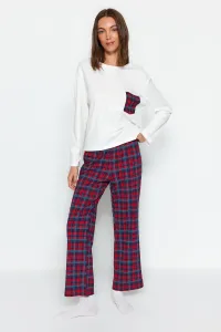 Trendyol White Premium 100% Cotton Plaid Tshirt-Pants Knitted Pajama Set