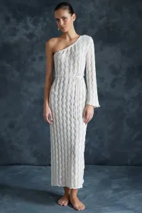 Trendyol Bridal Beige Belted Fitted Maxi Knitted Knitwear look One Shoulder Beach Dress