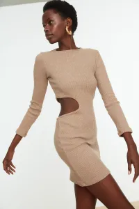 Trendyol Beige Decollete Ribbed Bodycon Knitted Dress