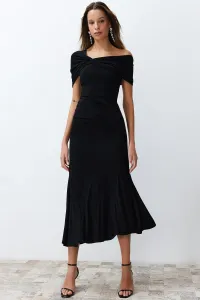 Trendyol Black Asymmetrical Collar Knitted Stylish Evening Dress #9363884