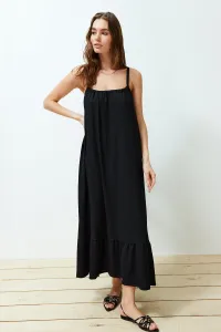 Trendyol Black Back Detail Strappy Crepe/Textured Maxi Knitted Dress