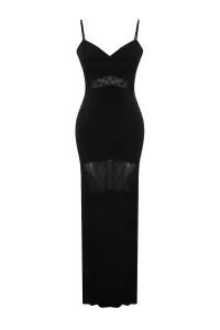 Trendyol Black Fitted Knitted Lace Detailed Long Evening Evening Dress