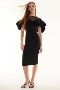 Trendyol Black Body-Sitting Woven Collar Detailed Elegant Evening Dress