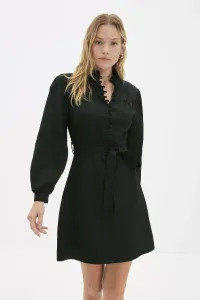 Trendyol Čierne tkané šaty s vysokým výstrihom #750597
