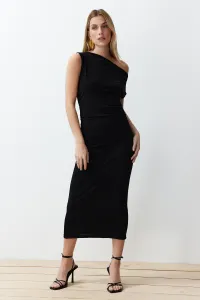 Trendyol Black Fitted Body-Fitted Boat Neck Zero Sleeve Flexible Knitted Knitted Midi Pencil Dress