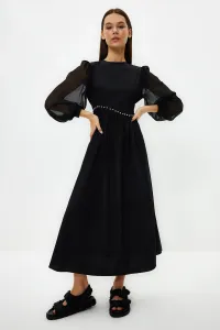 Trendyol Čierny rukáv Šifón Pás Perla Detailné šaty #8720033