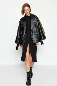 Trendyol Čierny stojačik Maxi Pletené pletené šaty s rozparkom #8015415