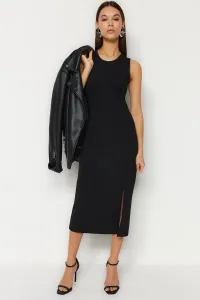 Trendyol Black Zero Sleeve Slit Detailed Bodycone Midi Knitted Dress #9577625