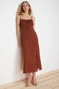 Trendyol Brown A-Line Neck Tie Detail Midi Woven Dress