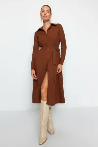 Trendyol hnedá pásková košeľa tkané šaty tkané šaty #7713615
