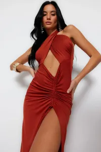 Trendyol Brown Fitted Maxi Knitted Cut Out/Window Beach Dress