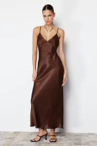 Trendyol Brown Straight Cut Satin Strappy Maxi Woven Dress #9264830