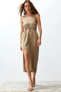 Trendyol Camel Maxi Knitwear Silvery Slit Detailed Dress #9212817