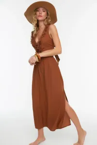 Trendyol Cinnamon Maxi Pletené strapce plážové šaty