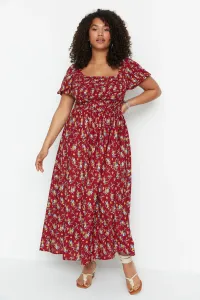 Trendyol Curve Claret červené vzorované tkané šaty s legínami na hrudi #4364565