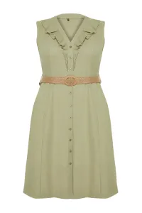 Trendyol Curve Green Straw Belt Woven Dress #9569541