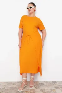 Trendyol Curve Orange Tie Detailed Midi Knitted Dress