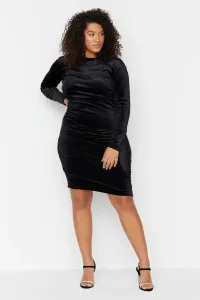 Trendyol Curve Black Fitted Knitted Velvet Cutout and Gathering Detailed Dress #6018510