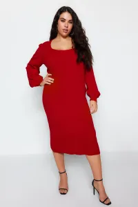 Trendyol Curve Red Bodycone Midi Knitwear Plus Size Dress