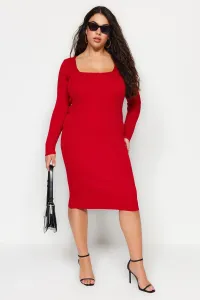 Trendyol Curve Red Square Neck Fitted Knitwear Dress