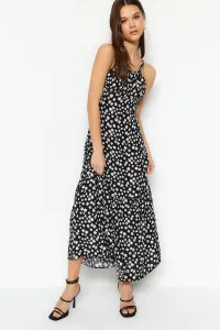 Trendyol Black A-Cut Maxi Woven Viscose Strappy Floral Pattern Woven Dress