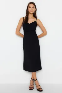 Trendyol Black A-line Strap Chest Detail Midi Woven Dress