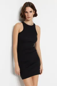 Trendyol Black Halter Neck Body Fitted Ribbed Flexible Mini Knitted Dress