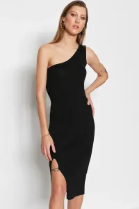 Trendyol čierne mini pletené šaty s detailom retiazky #5359532