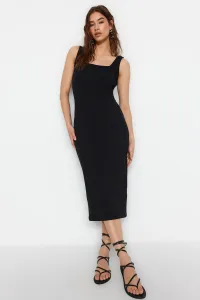 Trendyol Black More Sustainable Fitted Square Neck Strap Ribbed Mini Stretch Knitted Dress