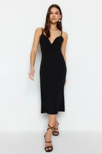 Trendyol Black Knitted Crepe Dress with Cut Out Detailed A-Line Midi Straps