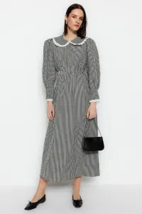 Trendyol Black Gingham Textured Fabric Baby Collar Waist Gipe Detailed Woven Dress #6087027