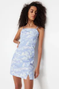 Trendyol Blue Plain Cut mini tkané šaty na ramienka vzorované