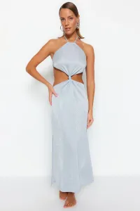 Trendyol Blue vypasované maxi pletené šaty out/window beach dress #5846710