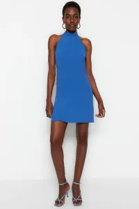 Trendyol Indigo Straight Cut Mini Weave Standing Collar Dress #5117242