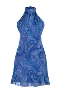 Trendyol modré tkané šaty s vysokým výstrihom s potlačou #6385409