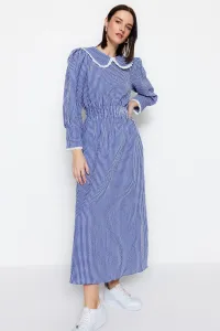 Trendyol Blue Gingham textúrovaná látka detská bábika golier pás Gipede detailné tkané šaty #6087036
