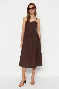 Trendyol Brown Waist Opening Midi Woven Back Detail Woven Dress