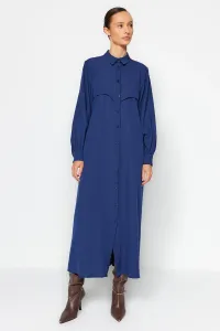 Trendyol Navy modré pásové tkané košeľové šaty
