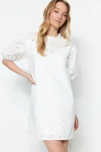 Trendyol Ecru Mini bavlnené šaty s rovným strihom tkané podšívkou s vysokým výstrihom #6152230